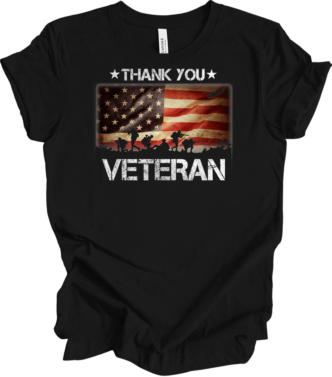 Thank You Veterans American Flag T-Shirt L
