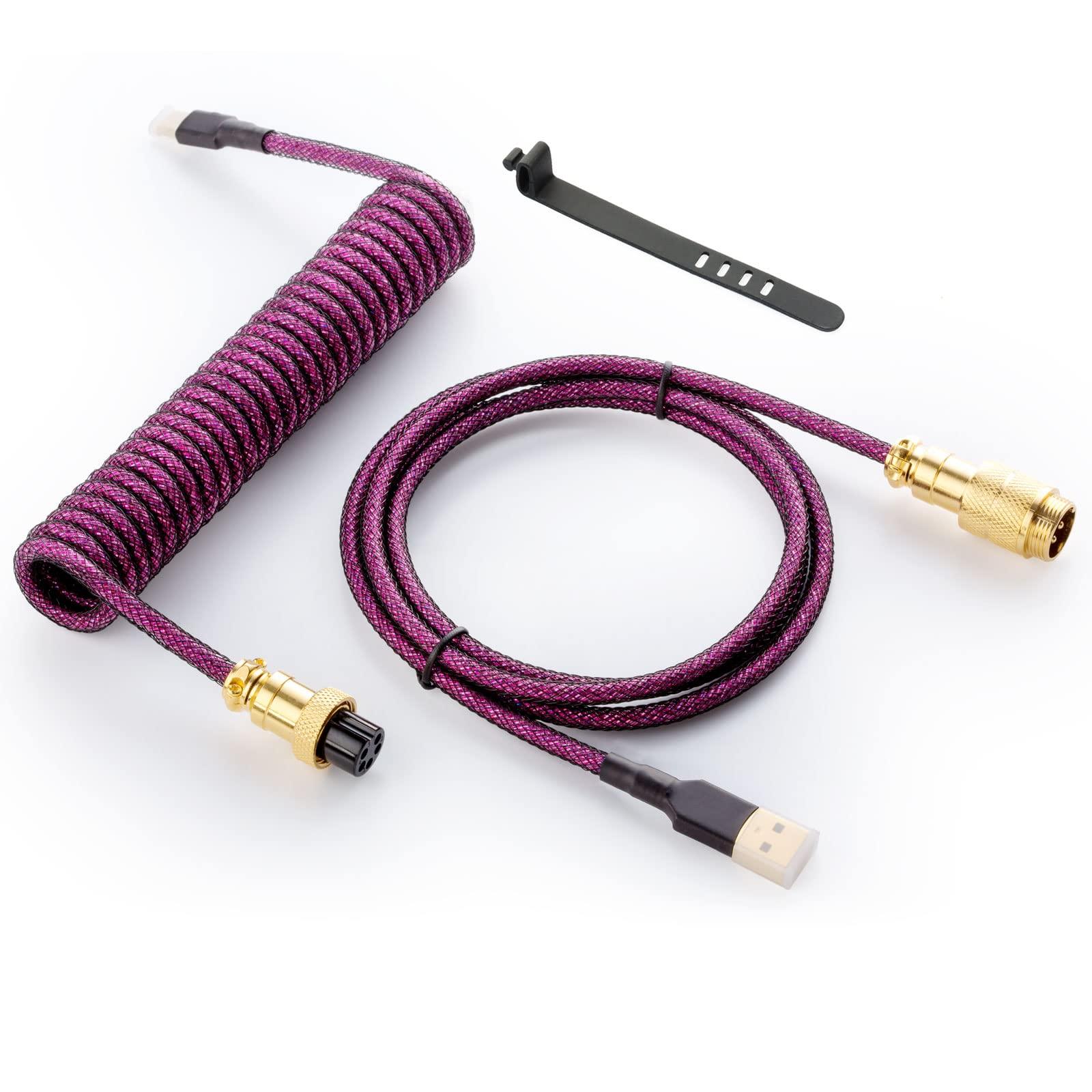 

GUNMJO Кабель-коил Starlight для игровой механической клавиатуры с отсоединяемыми металлическими разъемами Aviator от золотистого до фиолетового цвета, USB-C