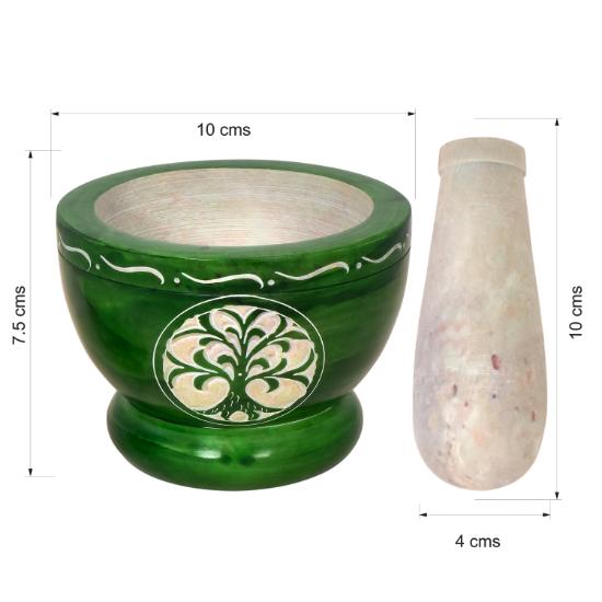 Divit Shilp Mortar and Pestle, Natural Stone Grinder for Spices, Pastes, Herbs, Seasoning etc. (Green Tree of Life)