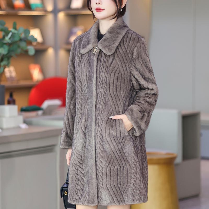 Middle-aged Women's Faux Fur Coat Winter Outerwears Elegant Thick Warm Long Fur Jackets for Women Clothes