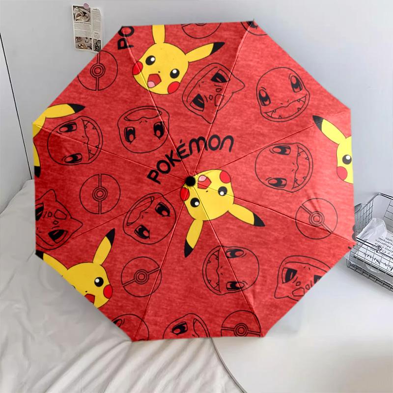 Pikachu and Eevee  pattern, automatic folding umbrella, portable and foldable design, 8 ribs, a Christmas or birthday gift.