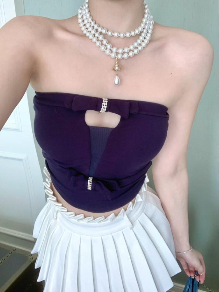 Women's Strapless Hollow Out Bowknot Camisole: Slim Fit, Sexy Bandage Crop Top for Spring/Summer