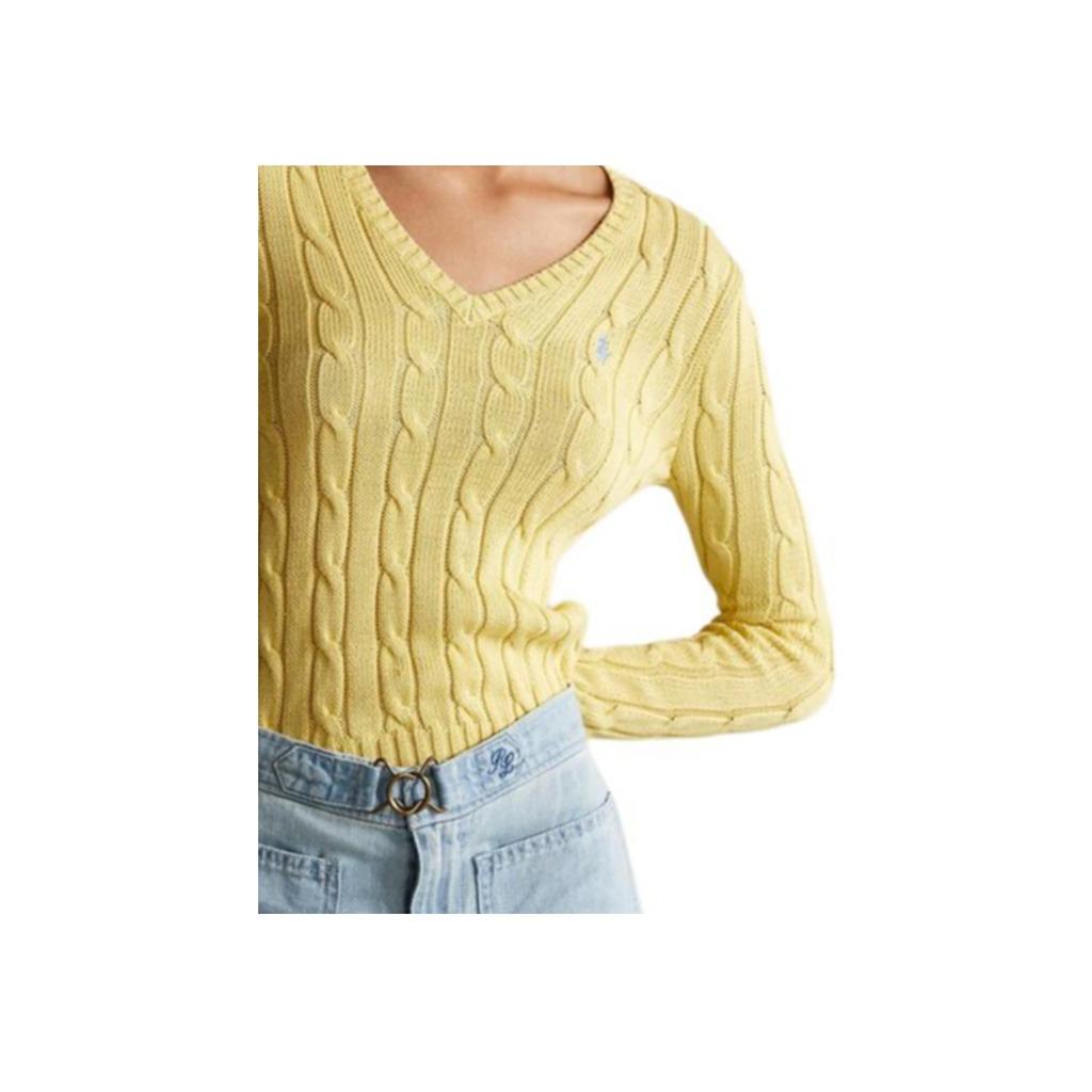 Polo Ralph Lauren Solid Logo V-Neck Long Sleeve Knit Sweater Women Sweater Yellow 211570011-102