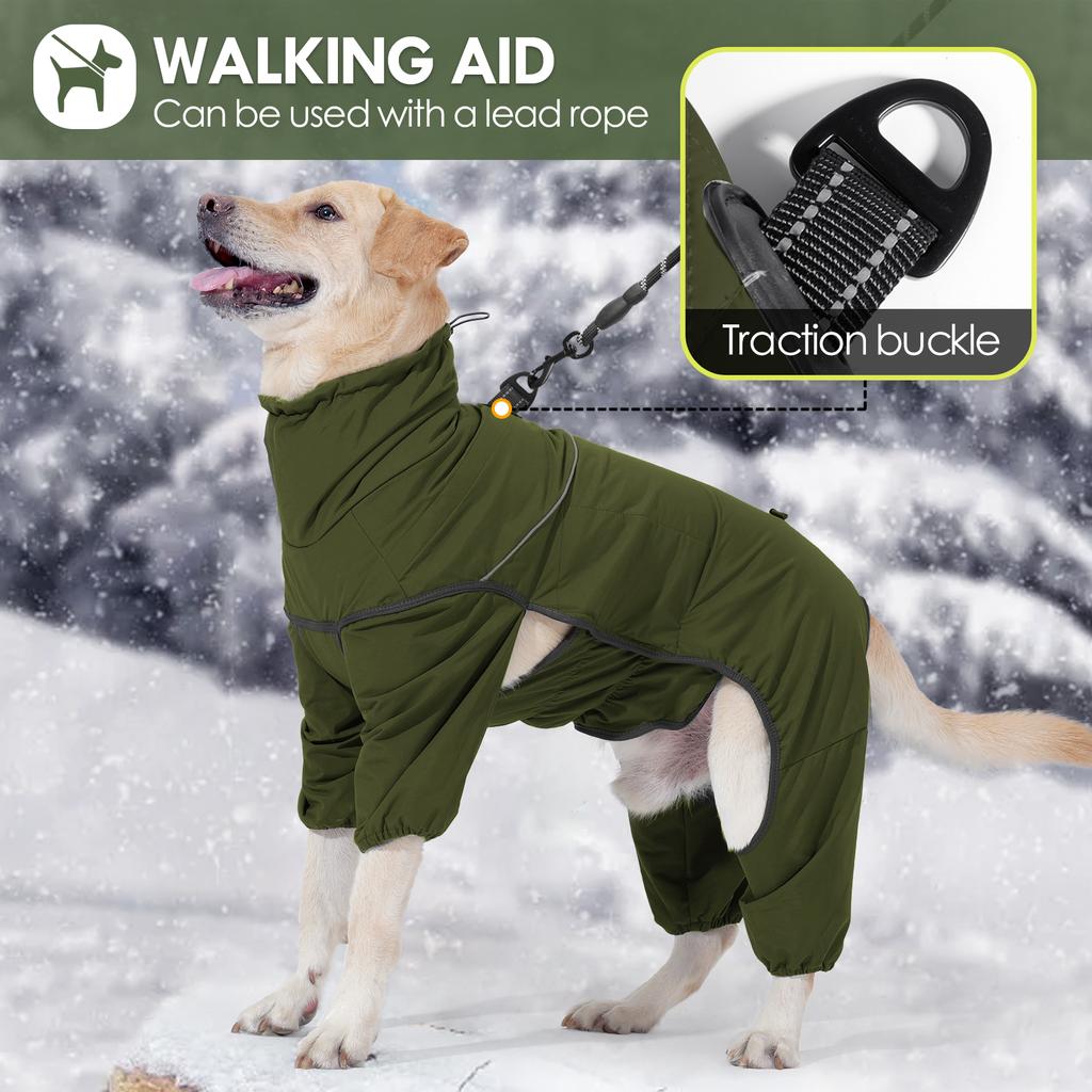 Winter Hundemantel Warmer Gepolsterter Overall Wasserdicht Winddicht Ganzkörper Hundejacke Reflektierender Haustier Schneeanzug für Große Hunde