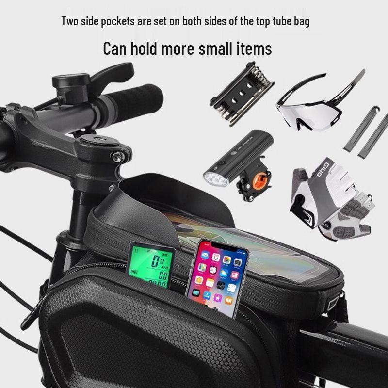 Waterproof Bicycle Top Tube Bag with Mobile Phone Holder and Saddle Storage