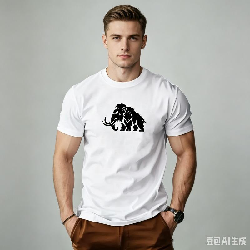 Unisex Classic Mammoth Silhouette Graphic T Shirt Vintage Prehistoric Animal Print Casual Short Sleeve Tee Tops