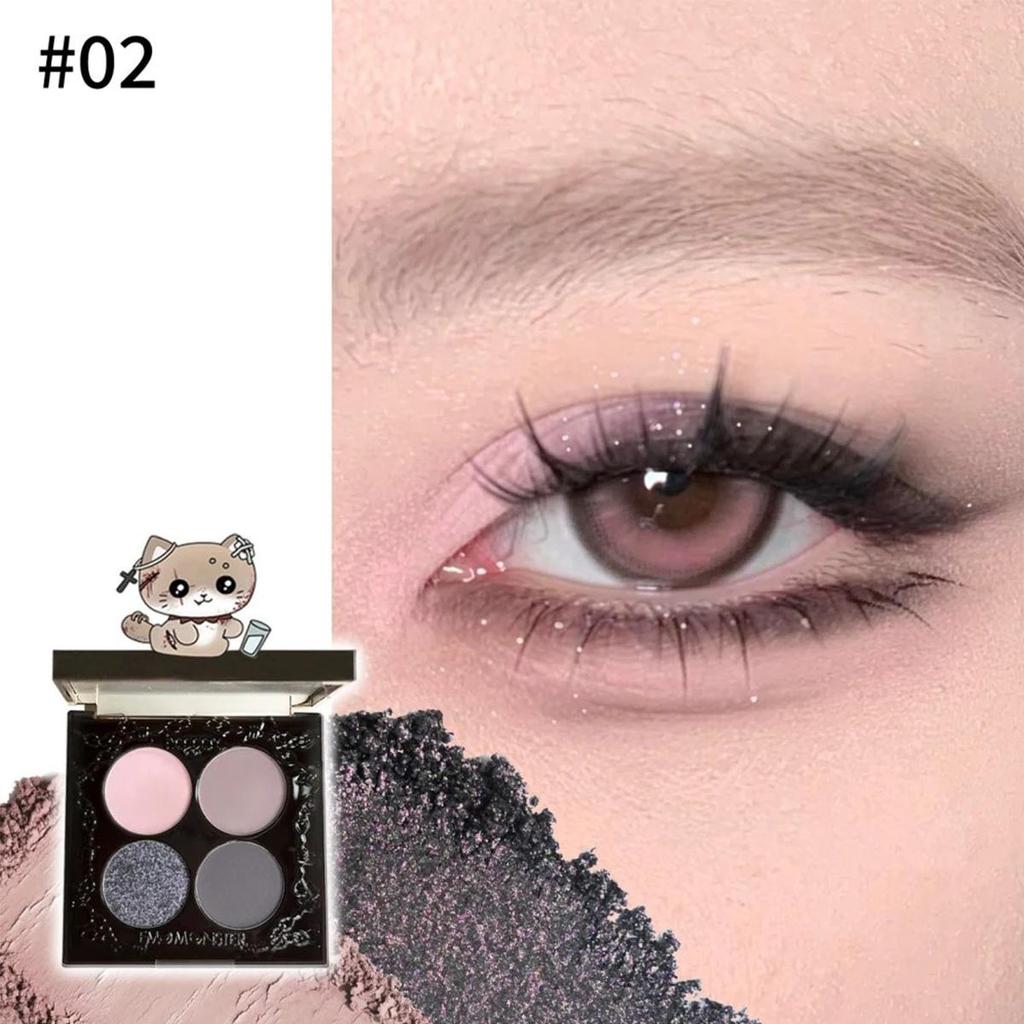 Paleta de Sombras de Ojos Cuatro Colores Serie Monstruo Emo Haggard, Pigmentación Duradera, Fácil de Usar, Combinación Multi-Textura, Fiesta