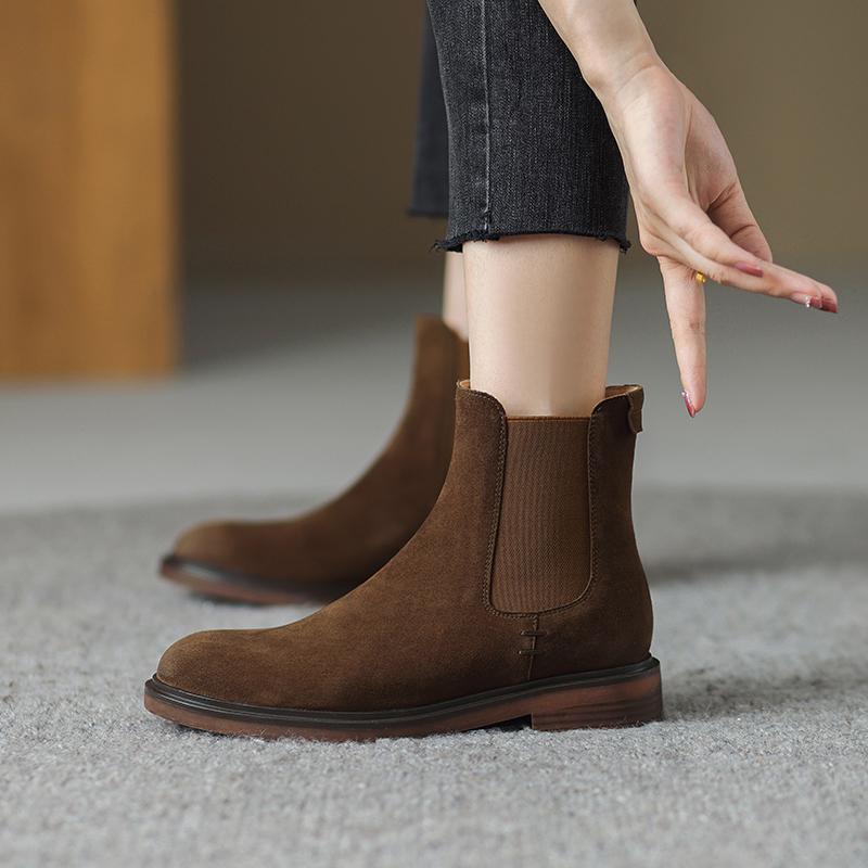 Autumn/Winter Women Boots Genuine Leather Women Shoes Round Toe Chunky Heel Shoes Ankle Boots Modern Chelsea Boots