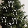 Faux Pearl Bow Christmas Ornaments White Faux Pearl Bead Bows Hanging Ornament Bowknot Tree Topper for Wedding Bridal Baby Shower Birthday Decoration