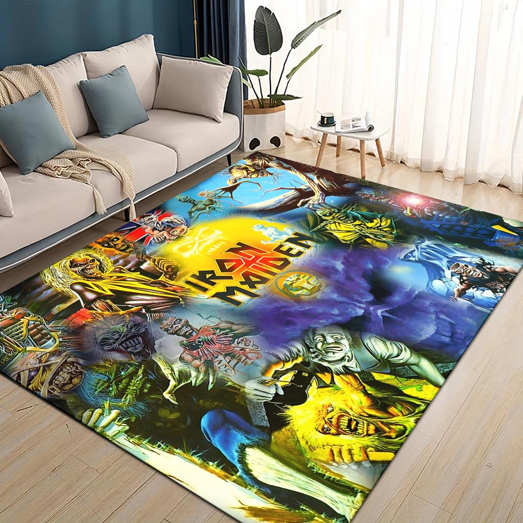 3D I-RON M-Maidens Meital Band Carpet Rug for Living Room Bedroom Home Sofa Decoration,Kids Play Non-slip Floor Mat