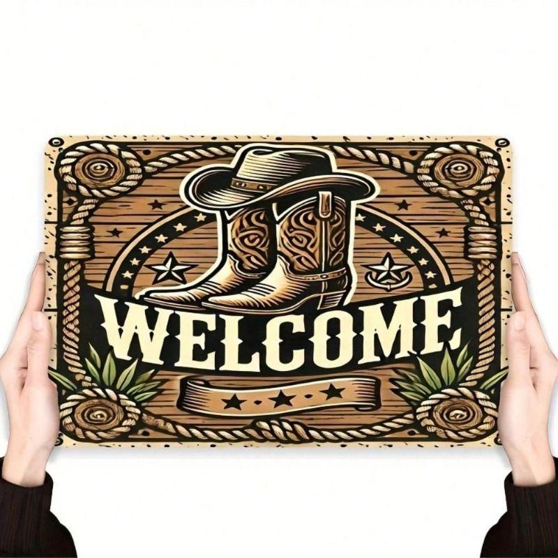 Metal Wall Art Antonio Iron Cowboy Welcome Sign, Rustic Western Decor for Home Bar