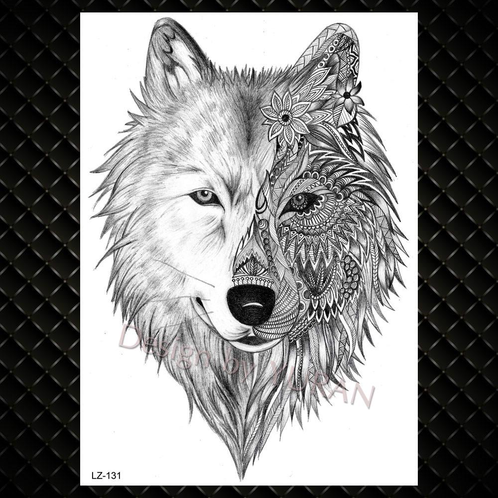 Black Women Forest Boho Wolf Lion Totem Tattoos Stickers Girls Henna Mandala Floral Fake Tatto Temporary Lotus Custom Arm Tattoo
