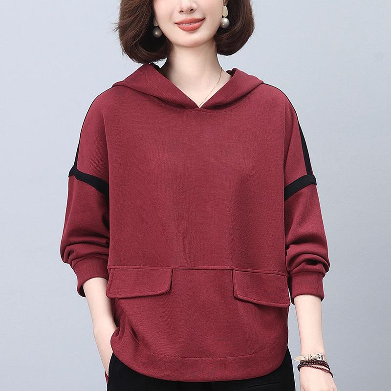 Women's Stylish 2024 Spring/Autumn Age-Reducing Loose Hoodie for Middle-Aged and Petite Fashion