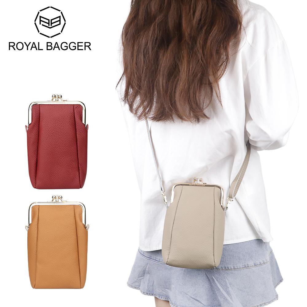 

Миниатюрная сумка через плечо Royal Bagger, сумки для мобильных телефонов из натуральной кожи с замком Kiss Lock, повседневный женский кошелек-клатч 1823 чёрный