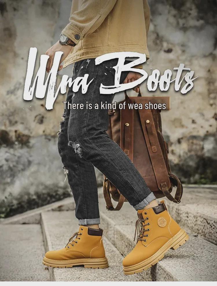 Herren Retro Britische High-Top Martin Arbeitsstiefel mit dicker Sohle - Rutschfest Wüstengelb.