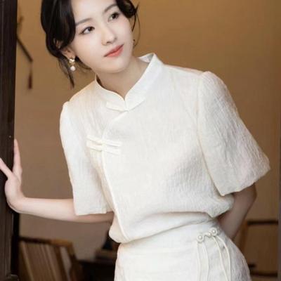 2023 Sommer Damen Modernes Chinesisches Cheongsam-Anzug in Weiß