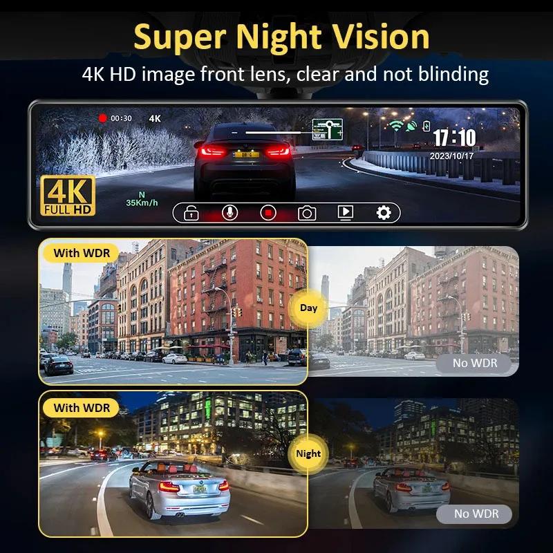 4K Car DVR 9.66/11.26” Wireless Carplay Android auto DashCam for Rear view Camera Mirror 1080P Video Drive Recorder  Wifi GPS
