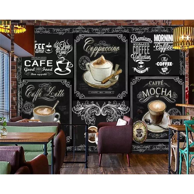Wallpaper 3d Photo Mural European And American Style Retro Hand-Painted Blackboard Coffee Catering 3d Wallpaper