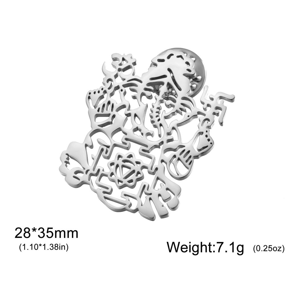 Stainless Steel Ganesha Lapel Pin Gold Plated Elephant God Brooch Hindu OM Ganesh Badge Spiritual Religious Jewelry Gift