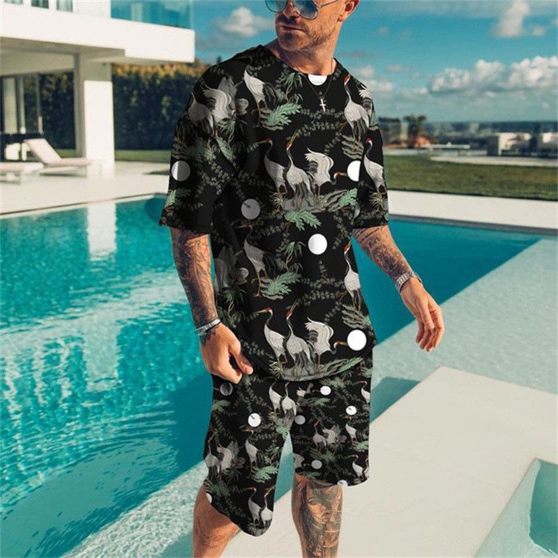 Summer New Men's T-shirts Set 3D Print Short Sleeve Hawaii Beach Tee Shorts 2PCS Suit Casual Vacation Style Oversized Streetwear