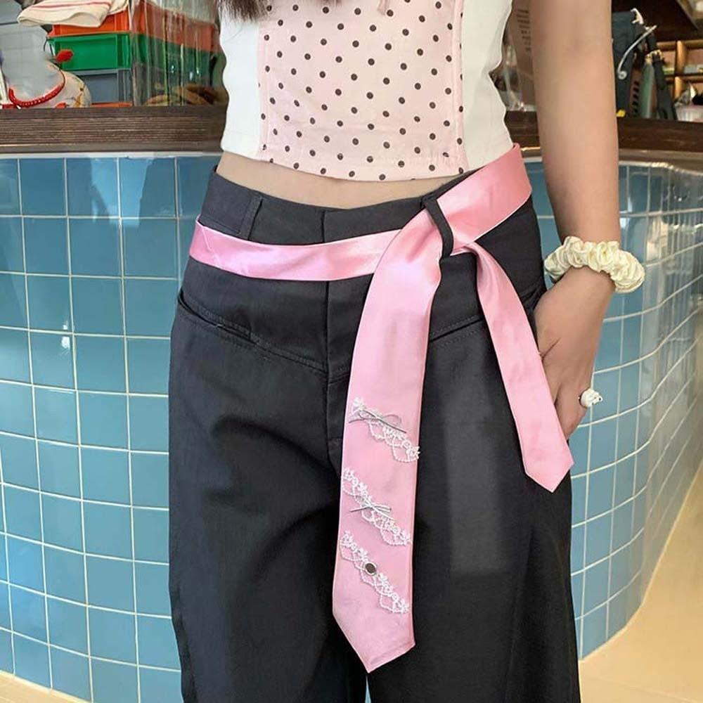 Spitzenband Fliege Y2K Schmal Lang Schal Temperament Satin Lange Krawatte Schüler