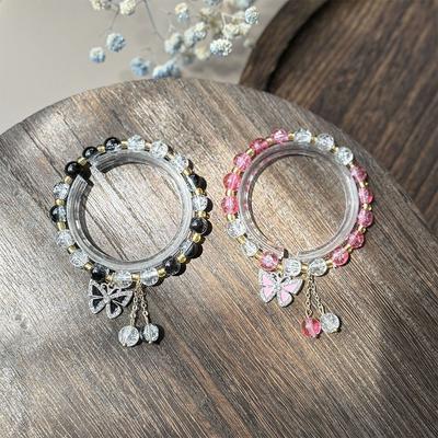 Exquisite Shiny Butterfly Pendant Bracelet For Women Girls Sweet Light Luxury Beaded Bracelet Jewelry Accessories Gifts