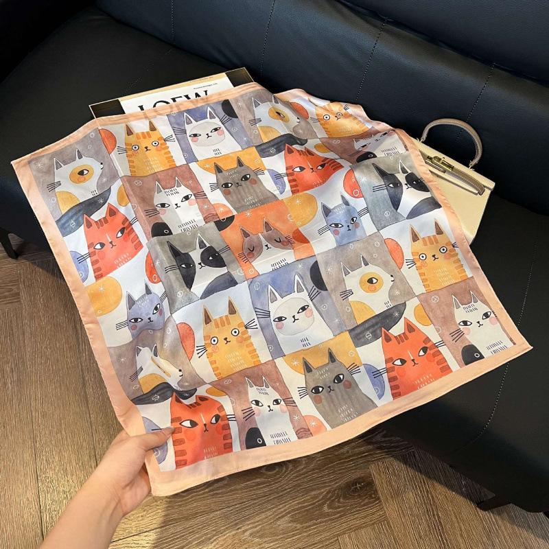 Fashion Black and White Printing Temperament Square Scarf Imitation Silk Korean Version Decorative Scarf Scarf Professional Decorative Shawl Silk Scar