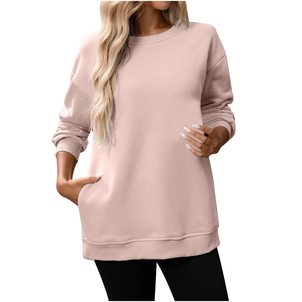 Women Winter Tops Women's Long Sleeve Sweatshirt Casual Crewneck Loose Fit Pollover Fleece Tops