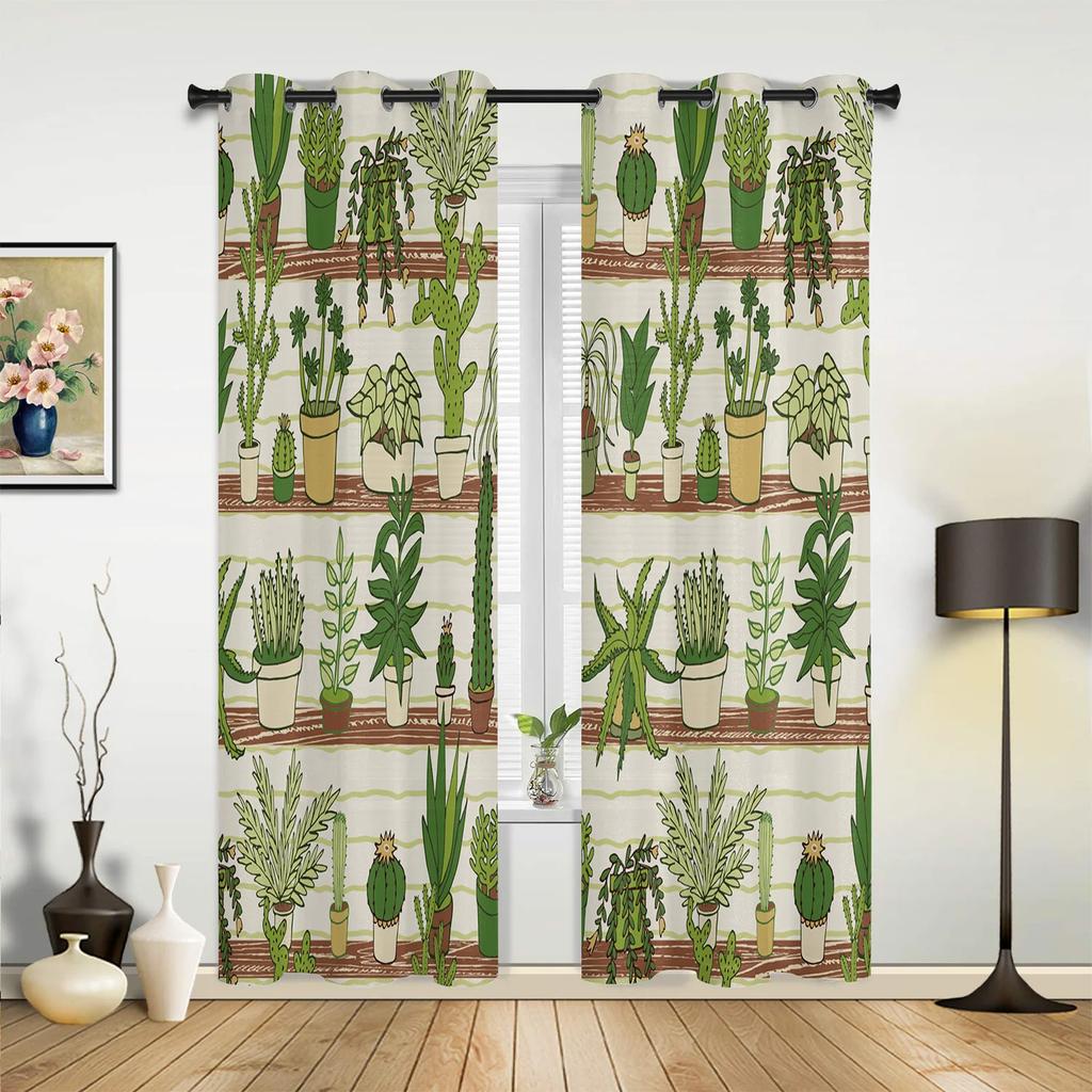 Cactus Tropical Plant Window Curtains Home Decoration Living Room Curtains Window Treatments Drapes Cortinas For Kitchen Bedroom