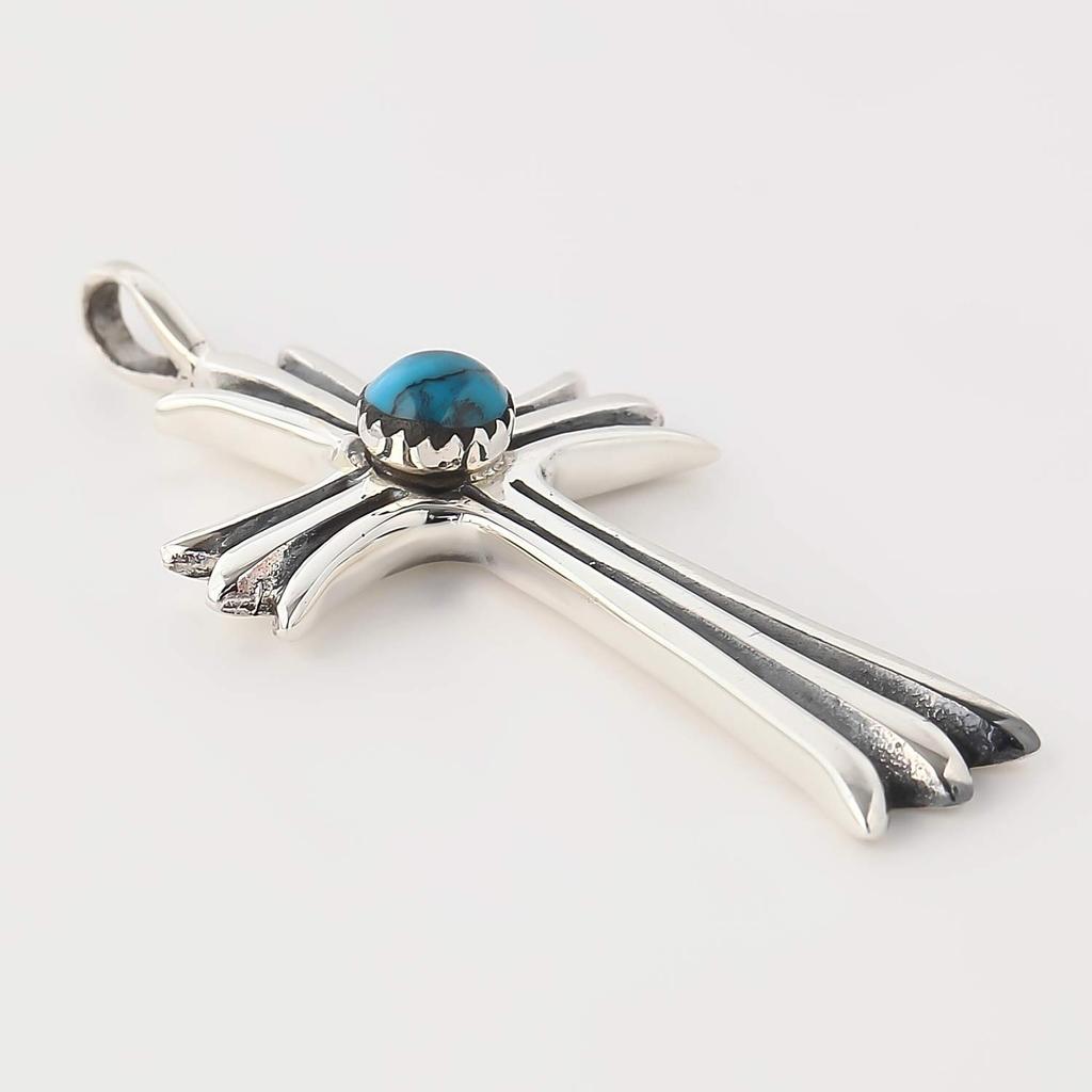 [cmy Select] Silver 925 Pendant Cross Necklace with Turquoise Pendant Top Cmy190202-9