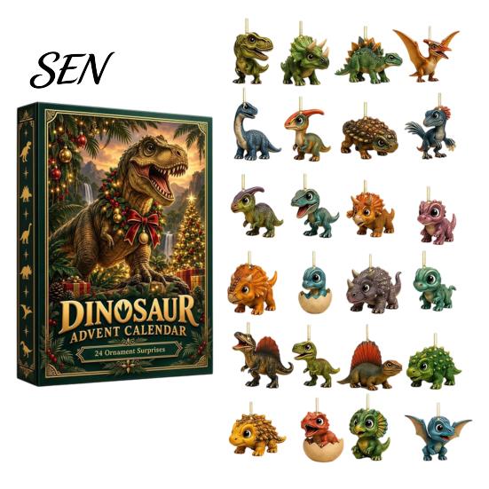 Acrylic Dinosaur Ornaments Christmas Countdown Calendar, 24Pcs Ornament Set with Cute Gift for Lovers Dino Designs, Holiday Tree Hanging Decor