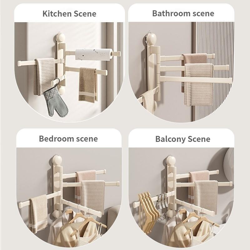 No Need To Drill Suction Cup rotating towel rack bathroom multi-bar folding rack Toilet towel rack Kitchen storage rack