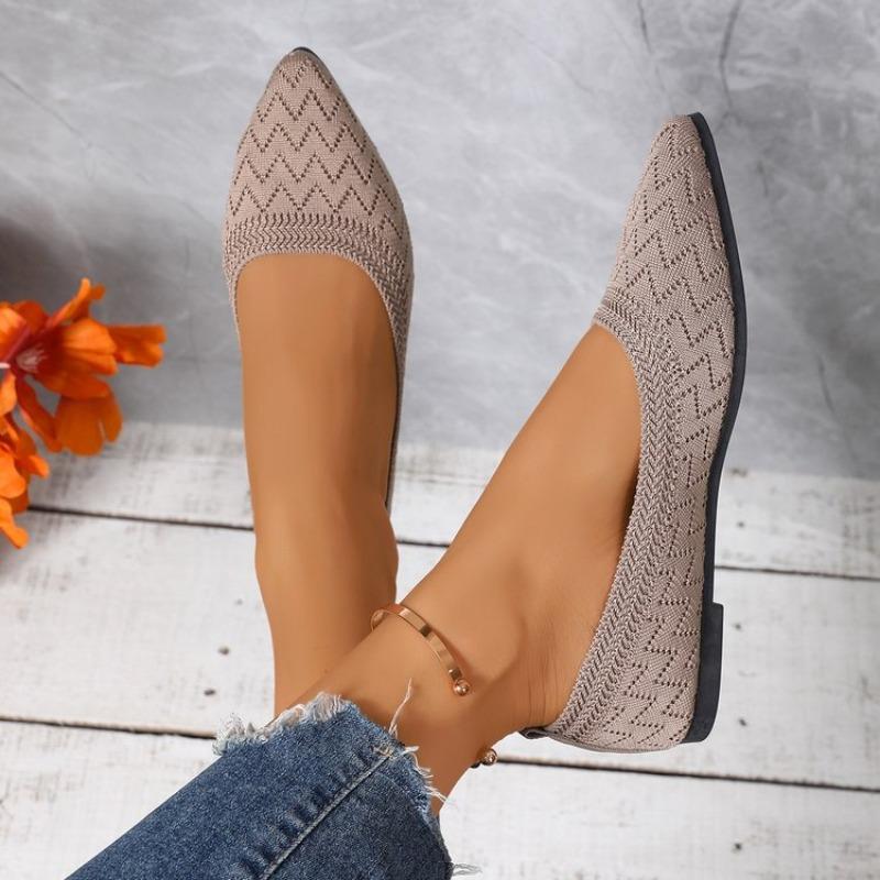 Mode Damers Spetsiga Tå Flats Enfärgad Stickad Slip-on Skor Casual Andningsbara Ballerinaskor Damers Flats Loafers Dam