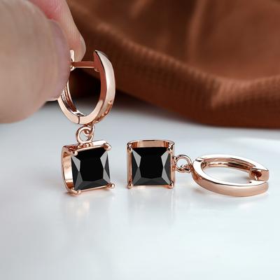 Orecchini pendenti con pietra nera taglio diamante a forma quadrata scintillante Orecchini a cerchio da donna alla moda