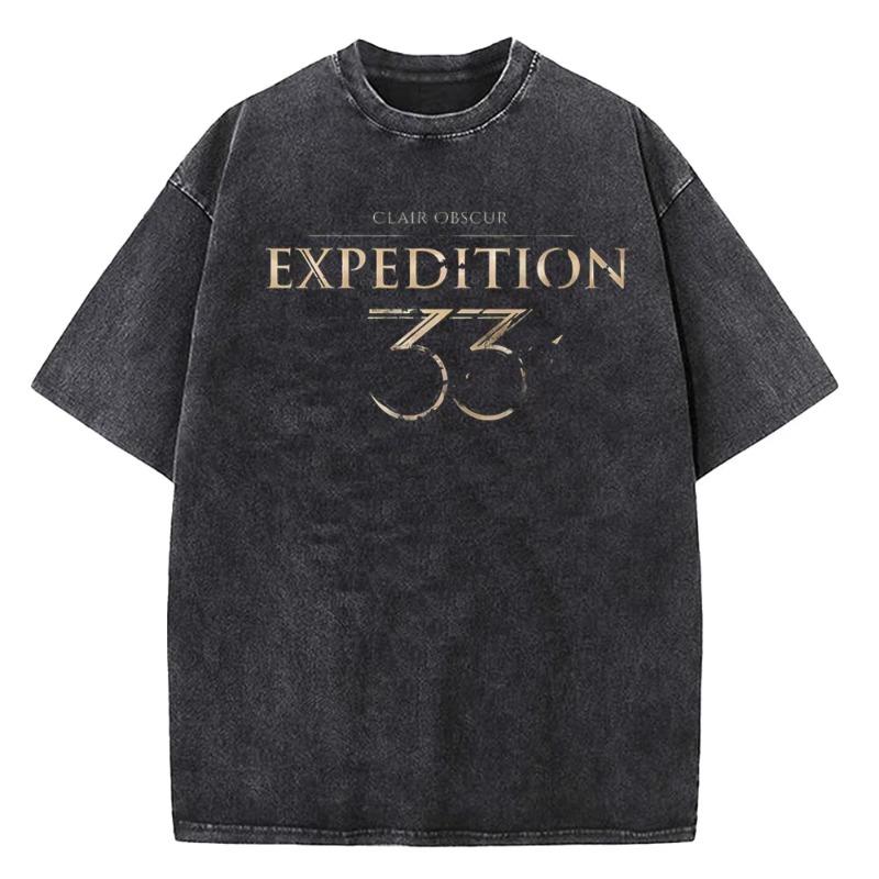 Baumwoll-T-Shirts für Herren Clair Obscur Expedition 33 T-Shirt Vintage-Waschung Gamer-Geschenk Neues Design Spiel-Fans Kleidung Oberteile