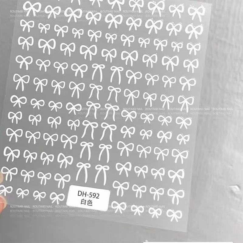 Adesivos de arte para unhas 3D com mini laço japonês, moda desenho animado, venda de fita preta e branca, decalques para decoração de unhas, acessórios faça você mesmo