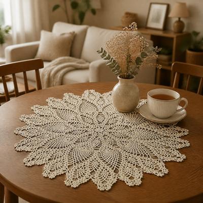 Vintage Hålstickad Virkad Duk Rund Bomull Handstickad Duk 60cm Handgjord Bordsunderlägg Gård Bröllop Hem Bordsduk