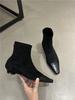 French Splicing Square Head Thick Heel Short Boots Women's 2025 Autumn and Winter New Suede Temperament Medium Heel Thin Boots Socks Boots Women's B