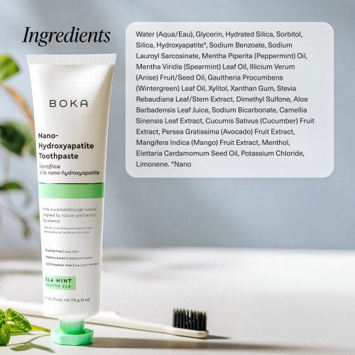 Boka Ela Mint Natural Toothpaste - Nano-Hydroxyapatite for Remineralizing and Sensitivity, Fluoride-Free I Dentist Recommended, Made In USA I 4oz