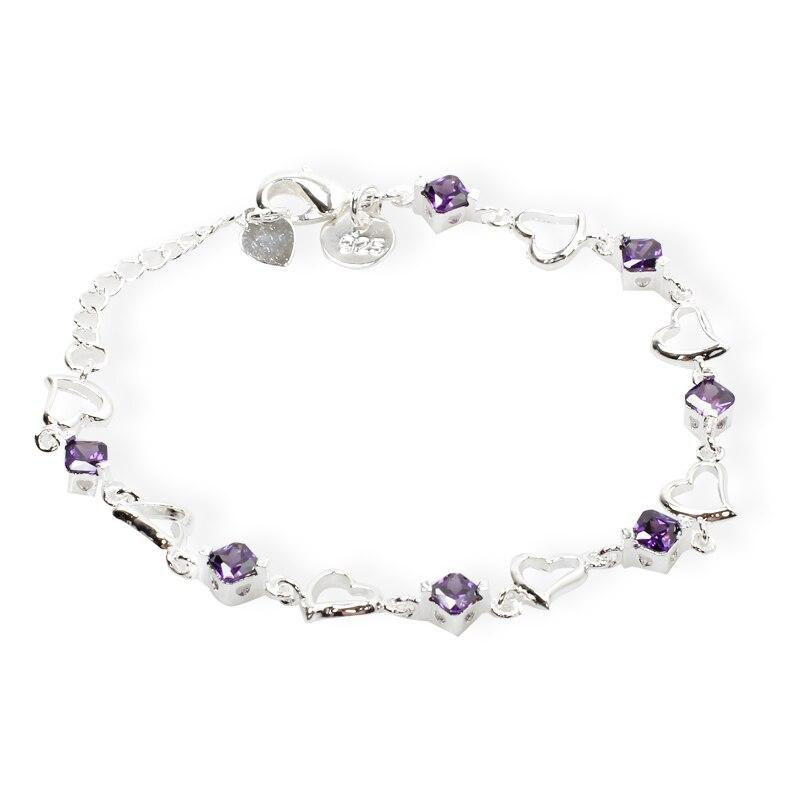  Tone Heart Purple Cubic Zircon Bracelets Jewelry Engagement Celebration Gathering Christmas Women Souvenir GiftTrendy Bracelets