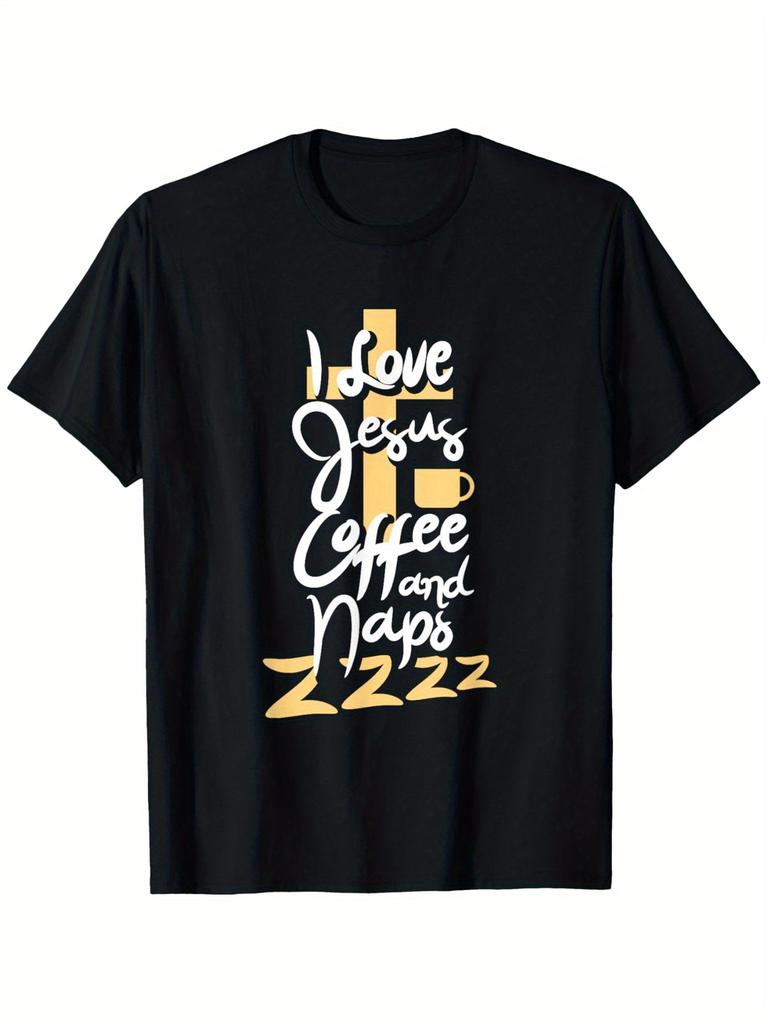 CHRISTIANITY GOD: Coffee And Naps T-Shirt, Summer Casual and Comfortable T-shirt, Fashionable Round Neck Short Sleeves, Comfortable and Versatile, 1