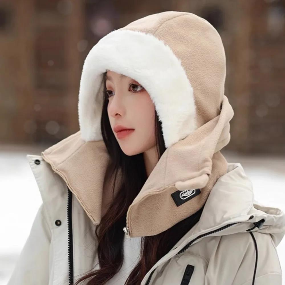 Winter Warm Thickened Velvet Neck - Windproof Mask with Zipper, Motorcycle Riding Headgea Warm Knitted Cap Cold Weather