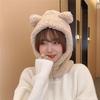 Bear hat women's winter scarf gloves three-piece cotton fleece integrated hooded cute thickened warm ear protector cotton hat