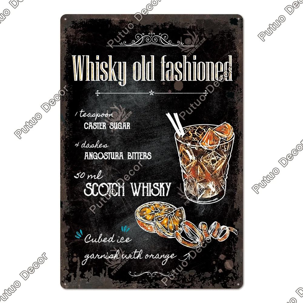 Putuo Decor Nostalgic Cocktail Tin Plaque - Metal Sign Wall Art - Ideal for Home Bars, Pubs & Man Cave Makeovers