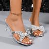 Hot Sell Transparent Slippers for Women Fashion Silver Crystal Bowknot High Heels Female Mules Slides 2026 Summer Sandals Shoes