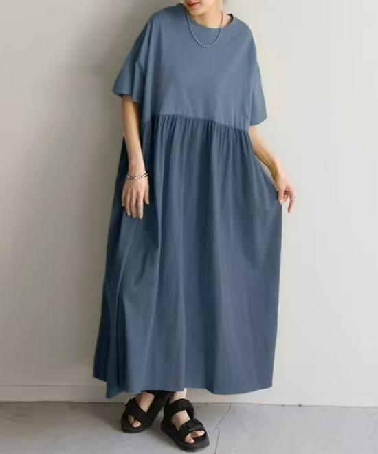 

Хлопковое платье-футболка с круглым вырезом и карманом в японском стиле (Летняя коллекция 2025 г.) One Size