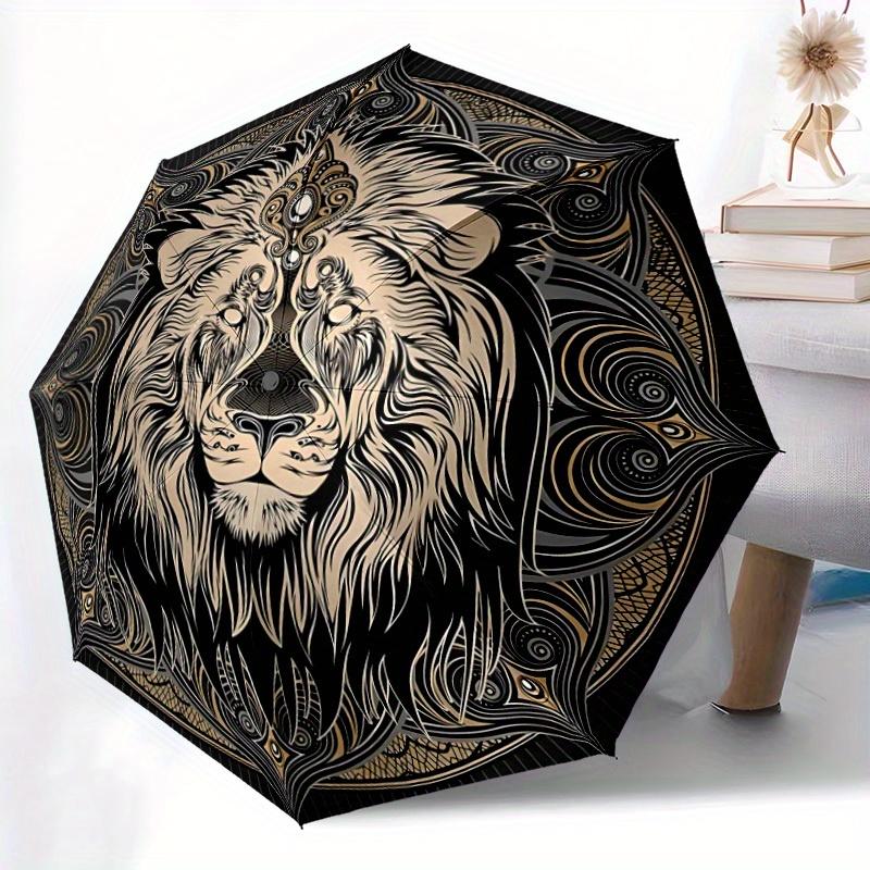 1pc Lion Mandala Pattern Automatic Umbrella - 8-Rib Foldable Design, Outdoor Adventures, and Family Celebrations Y250829081