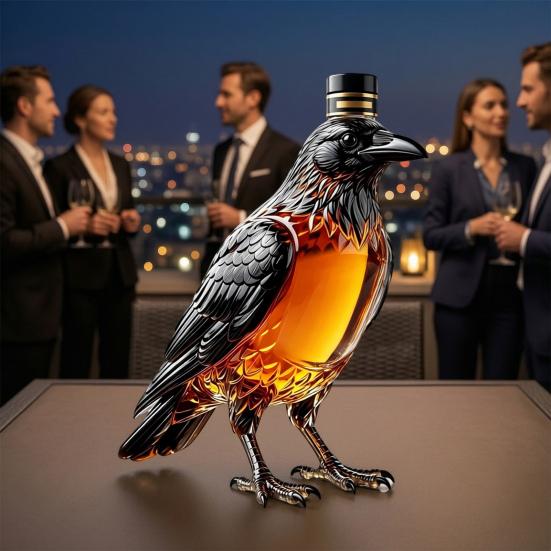 Fine Wine Server Crow Whiskey Decanter, 350ml Capacity Liquor Glass Bottle, Craft Container Decorative Alcohol Dispenser for Home Kitchen Bar Holiday