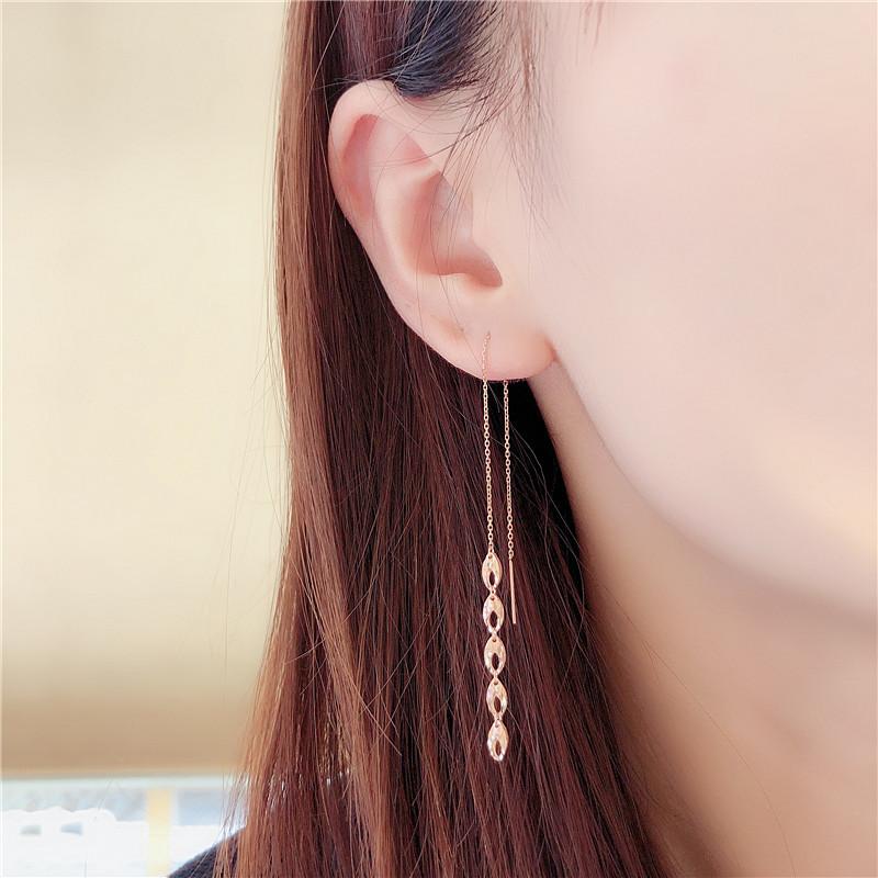Purple Gold Shiny Earphones Women'S Plated Rose Gold Exquisite Long Earrings Trend