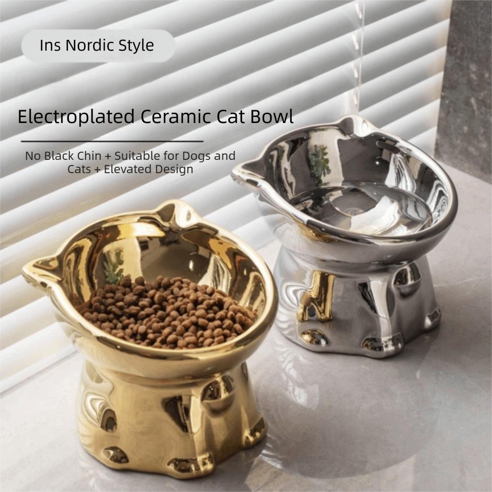 Ciotola Ceramica Gatto Forma Gatto Protezione Collo Gamba Alta Rialzata Mangiatoia Animali Domestici Grande Capacità Base Antiscivolo Ciotola Acqua Gatto